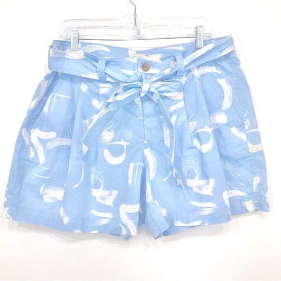 A New Day Light Blue White Abstract Brush stroke Dash Waist Bermuda Shorts - Picture 3 of 11